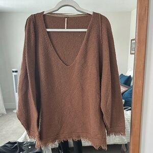 Free People Brown V-Neck Sweater